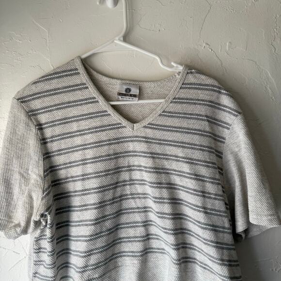 Steven Ross Naturally Vintage 90s XL Gray‎ Striped Cotton Short Sleeve Top - Picture 2 of 8